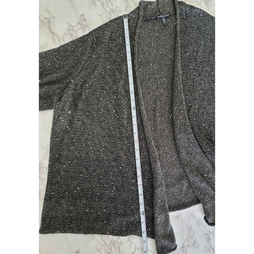 Eileen Fisher Charcoal Sequin Open Front Cardigan - image 4